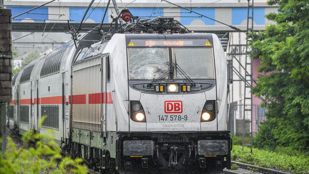 Ein Intercity steht auf freier Strecke, nachdem eine Oberleitung auf den Zug gefallen war.